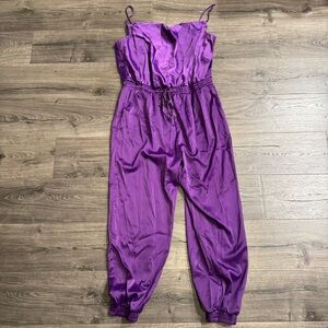 Fashion Nova Got It Going On Purple Satin Jumpsuit Size 1x Women New
